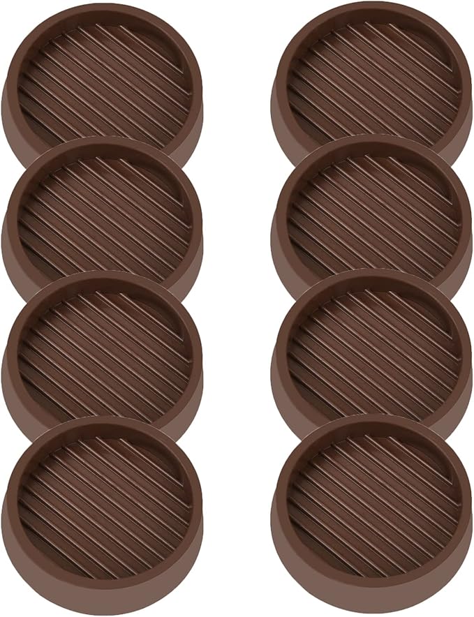 VOCOMO 2X2 Round Rubber Caster Cups, Non Slip Furniture Pads, Anti-Slip Gripper, Anti Skid Furniture Feet, Anti Slide Floor Protector for Bed Couch Table Chair Stoppers (Brown, 8 Pack)