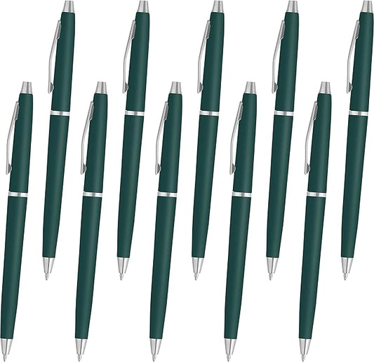 DISCOUNT PROMOS Langham Ballpoint Pens Set of 10, Bulk Pack - Black Ink, Great for Office, School, Business, Tradeshows - Hunter Green