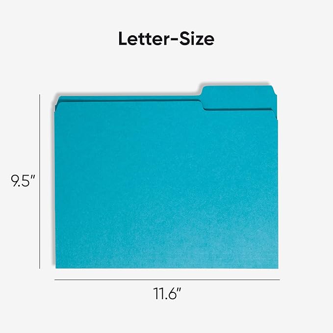 Smead Standard File Folders, 100 Count, Teal, 1/3-Cut Tabs, Letter Size (13143)