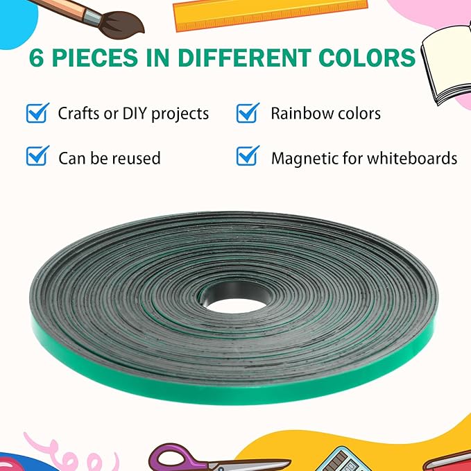 AmazingSpark Magnetic Tape Roll Thin Strips, 0.39 Inch x 33 Feet Magnetic Board Dividers Whiteboard Graphic Decorative Tape Marking Line for Classroom Office Art Accessories(Green)