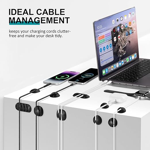 16Pack Black Desk Cable Management,Adjustable Cord Organizer Cable Clips,Cable Organizer for Cords Phone Charger/PC/TV,Ideal Cord Holder for Nightstand/Wall/Desk/Office/Home/Car