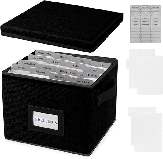 Greeting Card Organizer Box with 16 Dividers,Collapsible Greeting Card Storage Box with Handles Hold 150+ Cards,Greeting Card Holder for Greeting Cards,Sticker, Recipes, Photos, Envelopes