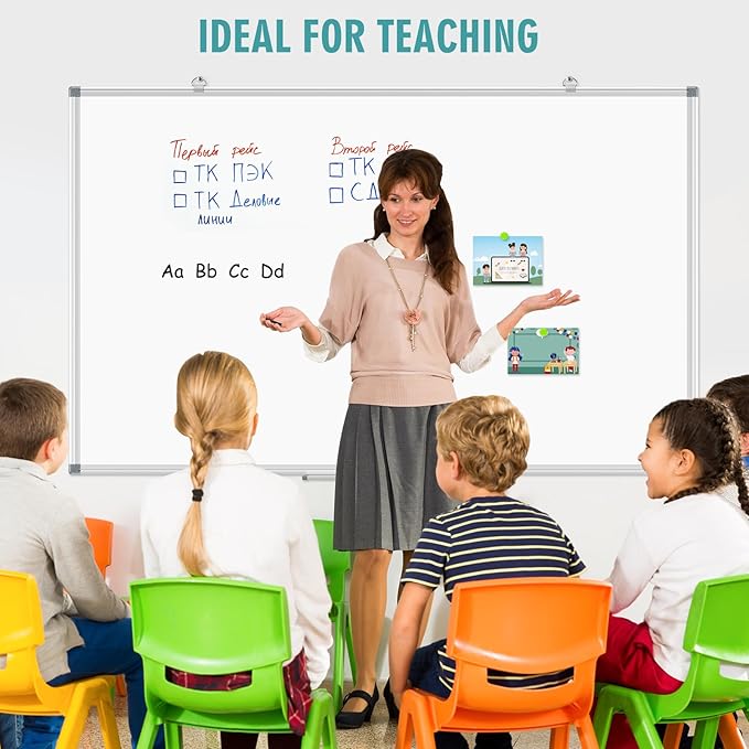 Large Whiteboard Dry Erase Board for Wall, 72"x40" Aluminum Frame Magnetic White Board with Long Pen Tray, Wall-Mounted White Board for School, Office and Home