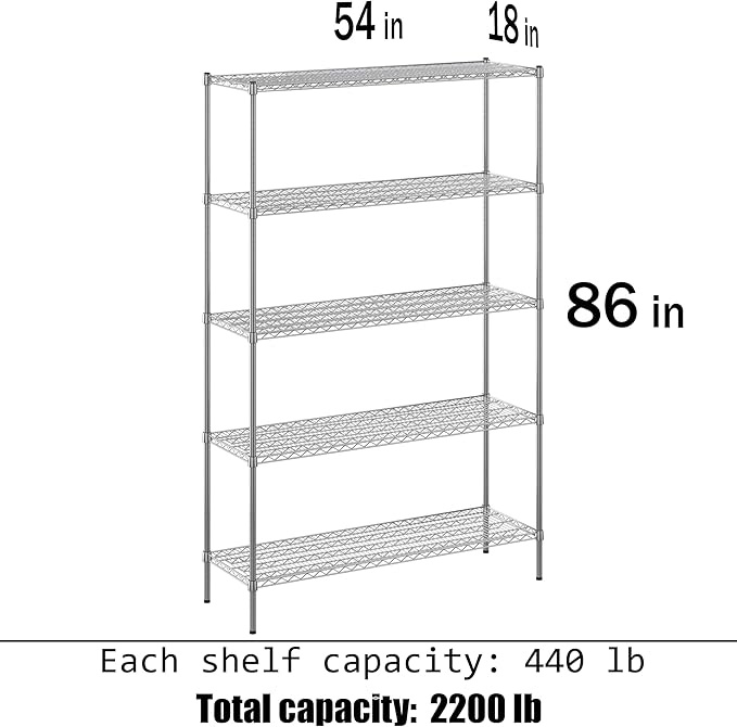 Regal Altair 18" Deep x 54" Wide x 86" Height Wire Shelving Kit | 5-Tier | NSF Commercial Storage Rack Unit