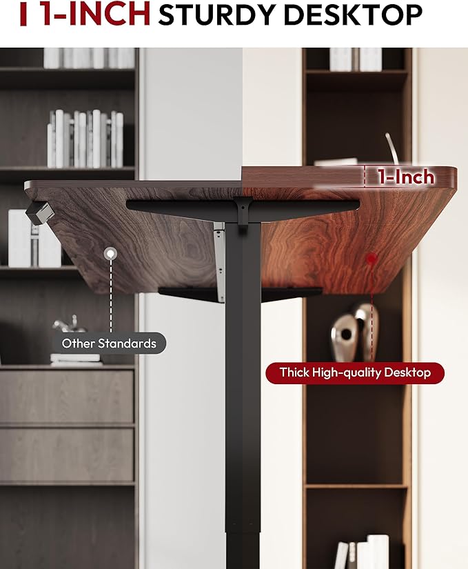 SANODESK Electric Standing Desk 48 x 30 Inches Whole-Piece Desktop Height Adjustable Stand Up Desk w/6-Button Controller Ergonomic Computer Desk for Home Office, Black Frame + Mahogany Tabletop