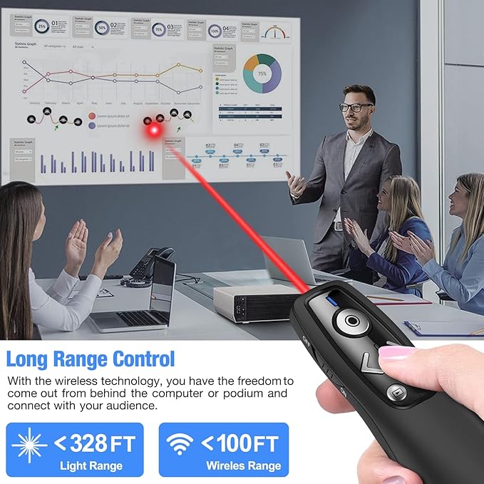 ELISWEEN Wireless Presenter with Carry Case, Presentation Clicker with Protective Storage Bag, Presentation Remote for Powerpoint, Mac, Computer, Laptop