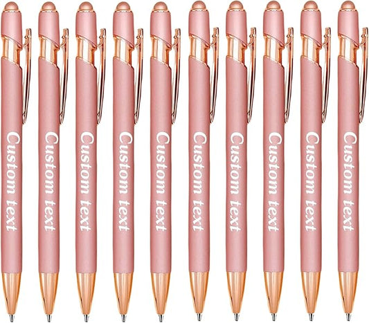 CRME Personalized Pens Custom Ballpoint Pen with Stylus Tip Customized Engraved Pens with Name Business Logo Nurse Gifts Office Supplies for Women Customizable Writing Pen for Men Rose Gold