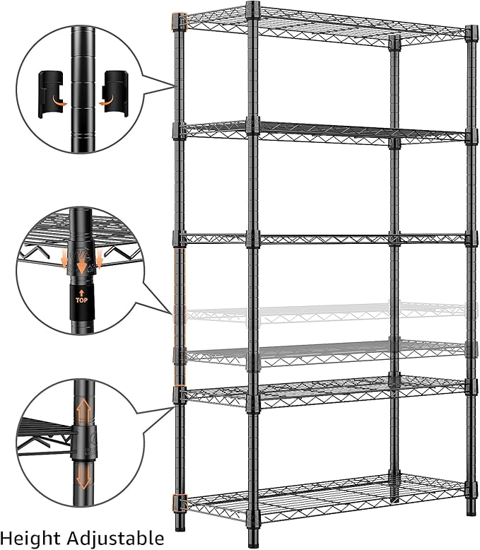 M MZG 1250 lbs Storage Shelving Utility Shelving Unit 5-Tier Utility Shelving Unit Steel Organizer Wire Rack for Home,Kitchen,Office (13.7" D x 23.6" W x 62.4" H)