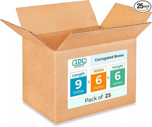 Small Moving & Shipping Boxes 9"L x 6"W x 6"H (25-Pack) - Extra Strength 200 lb vs Regular - Corrugated Strong Boxes for Packaging - Small Packaging Box - Heavy Duty Box by IDL Packaging