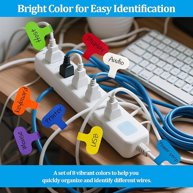 24 Pcs Cable Cord Labels,Wire Labels, Cable Tags, Computers Cable Management and Identification,Multicolored Handwriting Cable Tags
