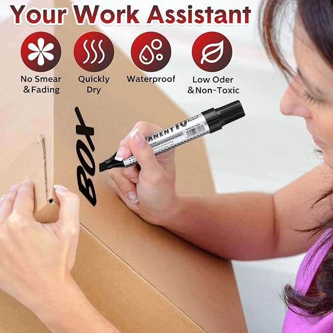 Thenshop 24 Pack Jumbo Permanent Markers Bulk: Large Chisel Tip Permanent Markers Quick Drying Waterproof Pallet Pens for Office Logistics Company and More(Black)