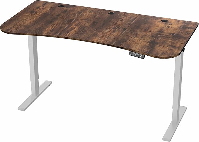VIVO Electric 63 x 32 in Rustic Standing Desk, Memory Height Adjustment, 1B Series, Holds 220 lbs, Vintage Brown Top Gray Frame, DESK-KIT-1G1N