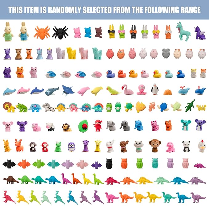 CLOCK KING 182pcs 3D Cute Kids Erasers, Random Desktop Pet Toys Gifts, Classroom Rewards Kids Party Gifts, Various Styles Such as Animals, Food, Plants, Space, Princess, Sports, Halloween, Christmas