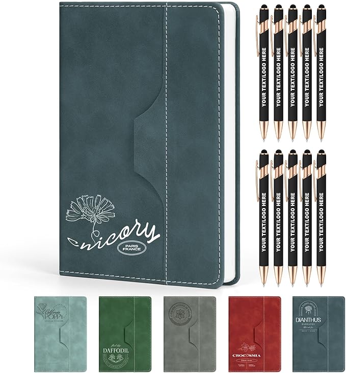 ENOMY Personalized Notebook Set with 10 PC Pens Lined A5 Custom Journal for Writing Men Women Custom Notebook Ideal Friend Girlfriend Gift, Deep Blue