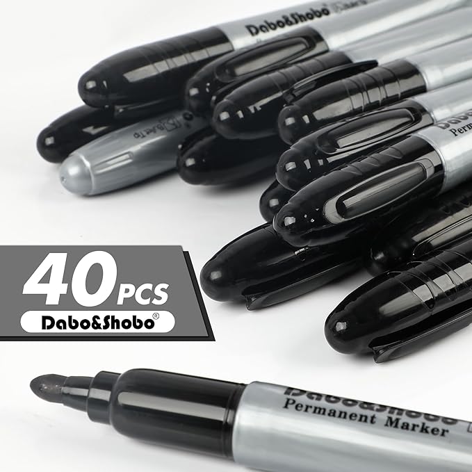 Dabo&Shobo Permanent Markers Jumbo Size, 40 Count, Bullet Tip, Large Black Permanent Markers Set