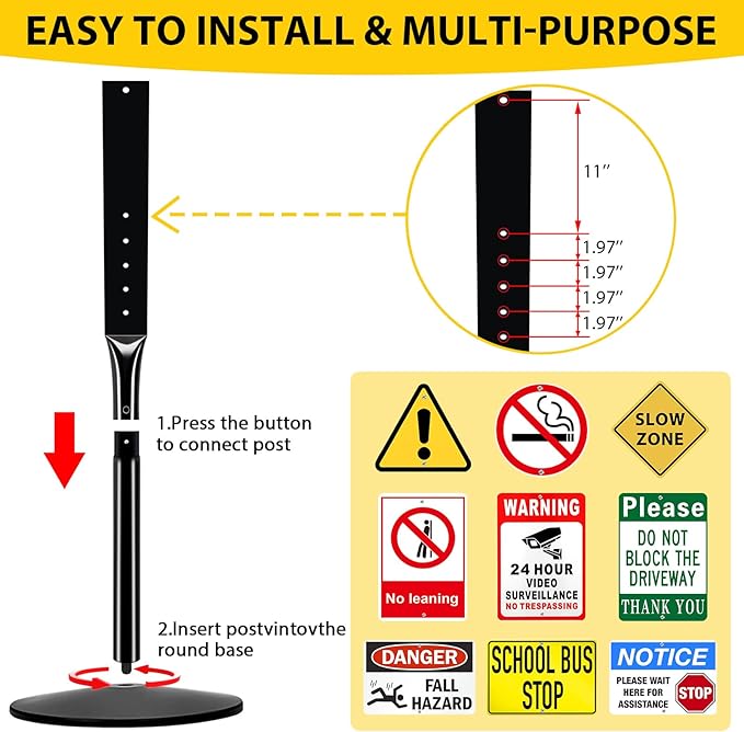INNOVSIGN Heavy Duty Cast Iron Sign Post With 12" Diameter Bottom Round Base, 48" Movable Stand for Hanging Signs, 2-Pack