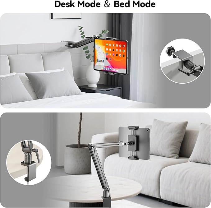 Portable Monitor Stand Desk Holder- Large Clamp support up to 12.9 14.6 15.6 18.5 inch 360° Rotating Base Swivel Tall Desk Arm Mount for iPad Pro/Mini/Air/Surface Strong Bearing Weight over 5.5lbs