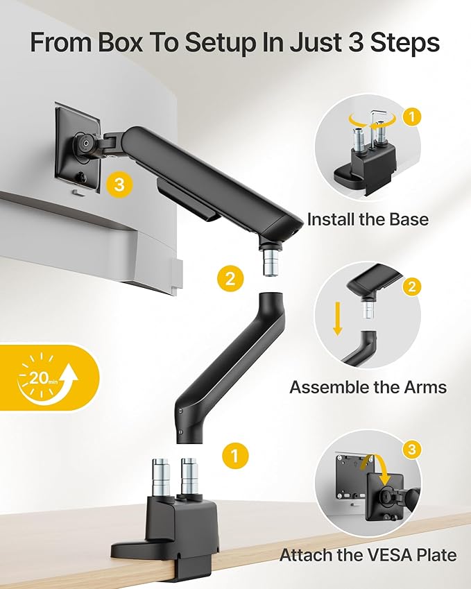 monTEK Dual Monitor Arm with USB, Mechanical Spring Monitor Arm for 17-35" Screens, Adjustable Monitor Desk Mount Each Holds up to 24.2 lbs with C Clamp/Grommet Desk Mount, VESA 75/100mm, MA1011UCBK-D