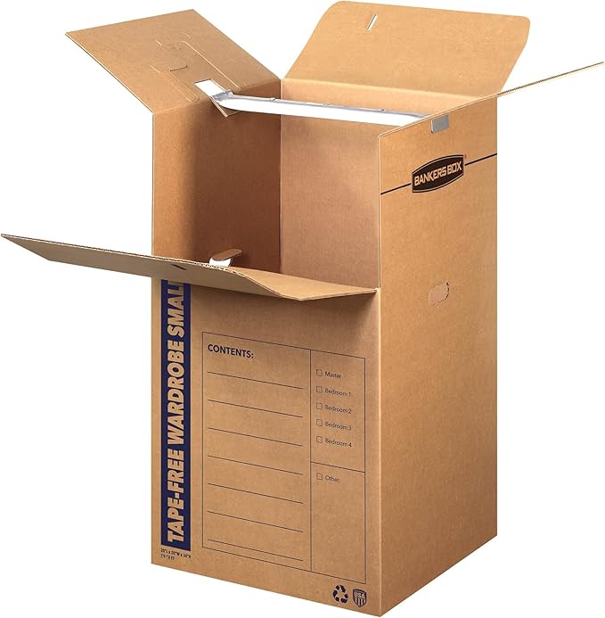 Bankers Box Short Wardrobe Box 3 Pack, Tape-Free Design, 20-in x 20-in x 34-in (7710401)