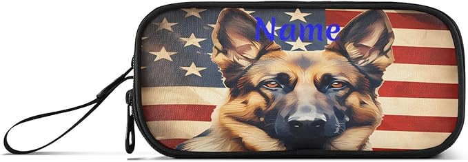 BOENLE Custom Dog German Shepherd Flag Pencil Case Box Boys Girls Personalized Name Large Pencil Pouch Stationery Pen Bag Organizer for Kids Adults School Office