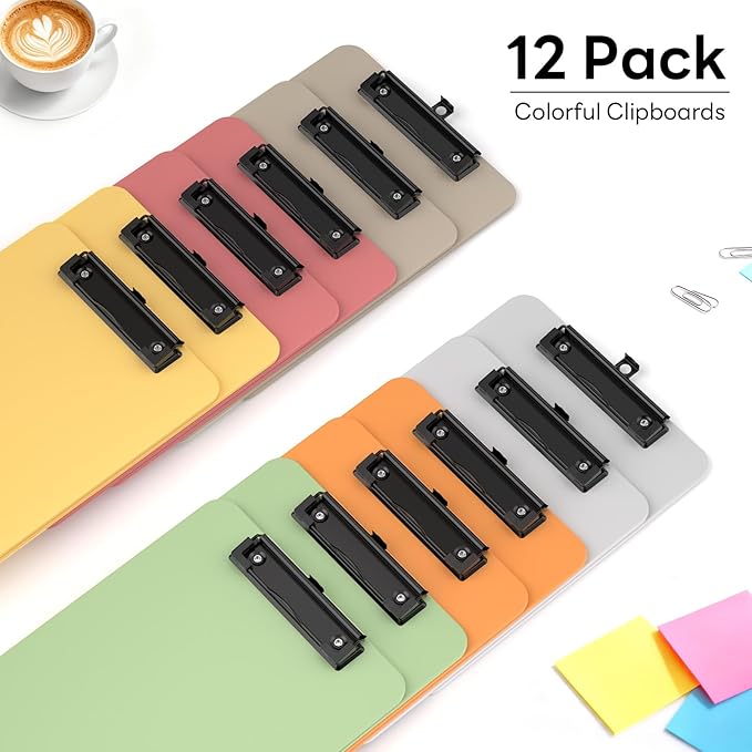 Zoenley A4 Plastic Clipboard Set of 12,Dark Colorful 12.5 x 9 Letter Size for Classroom, Students, Teacher, Nurse, 8.5 x 11 Clip Board with Low Profile Black Clip, Office & School Supplies
