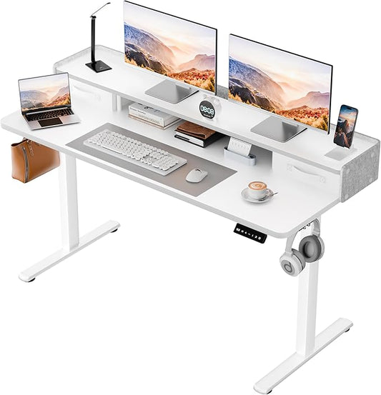 Homall Electric Standing Desk with 2 Drawers, Adjustable Height Computer Desk with Storage Sit Stand Table with Storage Shelf and Splice Board Quick Install for Home Office (White, 48 Inch)