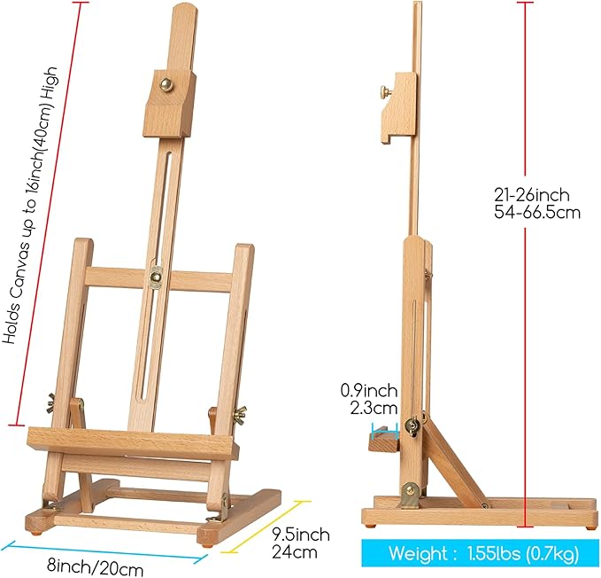 MEEDEN Tabletop Easel for Painting H-Frame, Adjustable Painting & Display Table Top Easel Stand, Hold Canvas up to 16", Sturdy Beech Wood Table Art Easel for Adults, Kids, Beginners