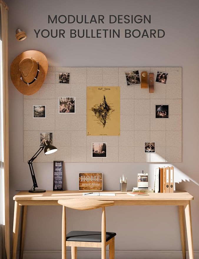 Large Felt Bulletin Board 36"x24", 6-Pack 4-Compartment Wall Organizer, Cork Board Alternative with 60 Removable Adhesive Tabs, Modular Felt Panels for Home Office, Classroom and Study-Oatmeal