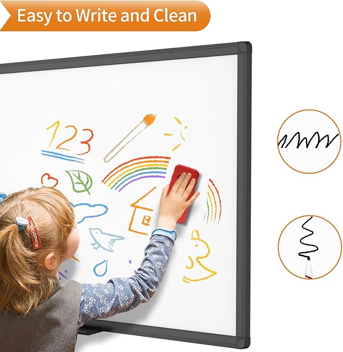 VIZ-PRO Magnetic Dry Erase White Board, 60 X 40 Inches, Black Aluminium Frame
