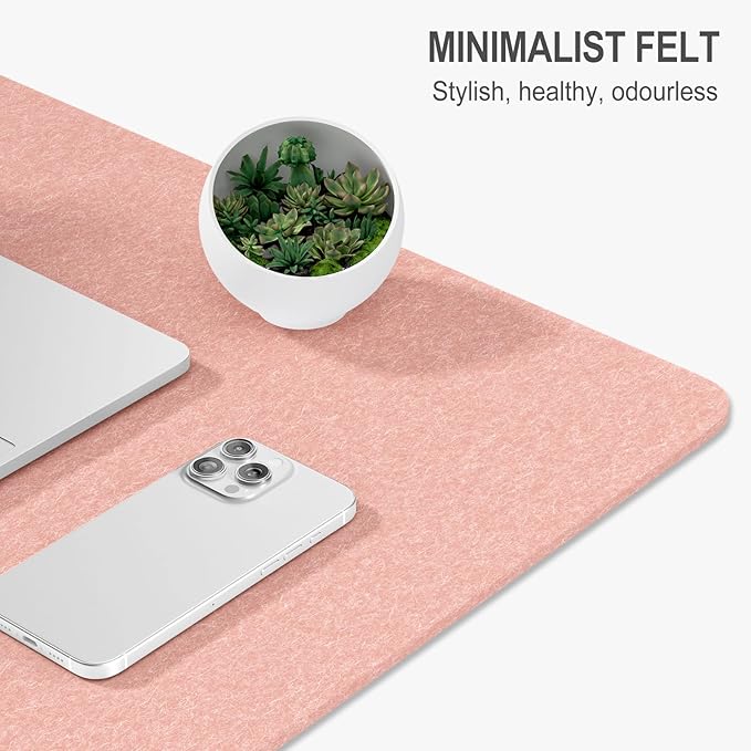 Auhoahsil Felt Desk Mat, Minimalist Large Mouse Pad XXL 35.5 x 15.7 in, Desk Matt for Desktop, Keyboard, Laptop, Computer, Office, Work from Home, Gaming, Light Pink