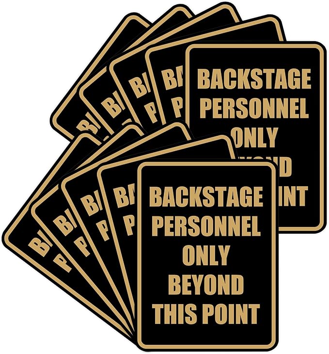 Portrait Round Backstage Personnel Only Beyond This Point Door or Wall Sign Easy Installation | Music | Concert | Festivals Sign (Black Gold) - Large (10 Pack)