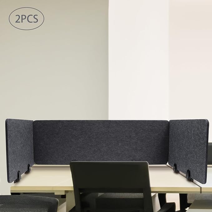 Clamp-On Acoustic Desk Divider, 2Pcs 47.25x16in+4Pcs 23.6x16in Acoustic Partition, Desktop Privacy Panel, Sound Absorbing Workstation Panel (Anthracite Gray, 48" x 16" + 24" x 16")
