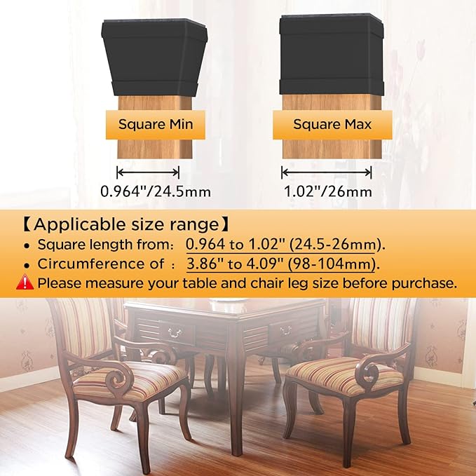 16 PCS Square Chair Leg Floor Protector, Silicone Chair Leg Cover, Furniture Leg Protectors with Felt, Mobile Table Leg pad, Protect The Floor from Scratches.1 in Black.