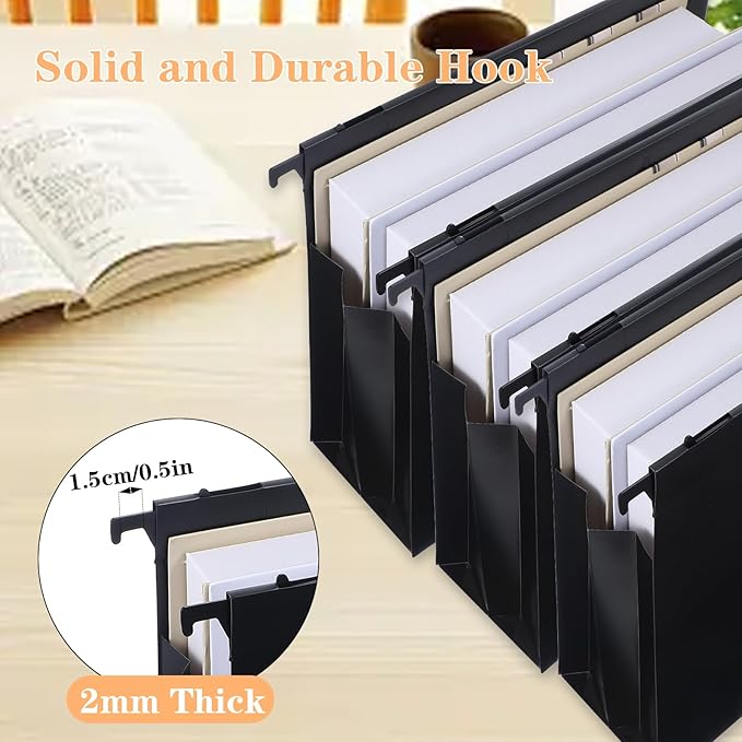 6 Pack Plastic High Capacity Hanging File Folders, 4" Expanding Pocket with Movable Dividers, Heavy Duty for Filing Cabinet, Insertable Tabs, Letter Size