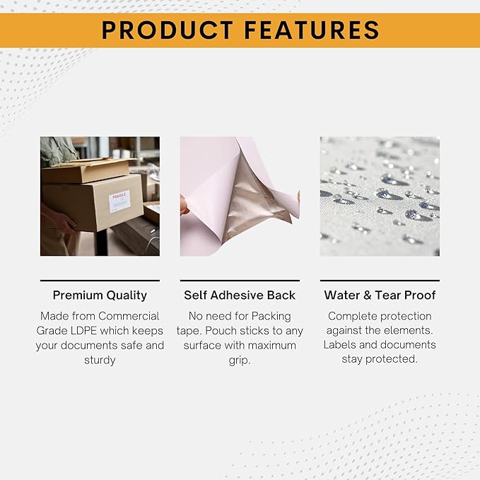 1000 Pack 7"x10" Shipping Label Sleeves – Clear Self-Adhesive Packing Slip Pouches, Waterproof Packing List Envelopes – Ideal for Shipping Documents, Mailing Labels, Invoices & Packing Slips
