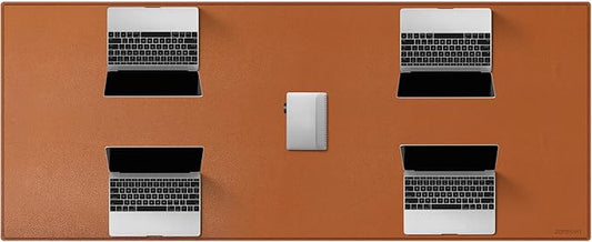 ZORESYN Conference Table Pads (66.9" x 27.6") - PU Leather Extended Large Mousepad Desk Mat - Nonslip Base and Waterproof Desktop Writing Pad Mouse Mat (Light Brown)