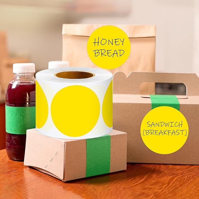 3 Inch Round Color Coding Labels (500 per Roll) - Colored Dot Stickers Round Labels for Inventory, Warehouse, Office Organizing - Yellow Circle Stickers