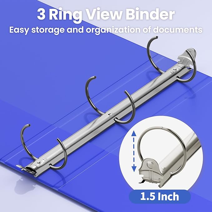 SUNEE 3 Ring Binder 1.5 Inch 1 Pack, Clear View Binder Three Ring PVC-Free (Fit 8.5x11 Inches) for School or Office Supplies, Cobalt Blue