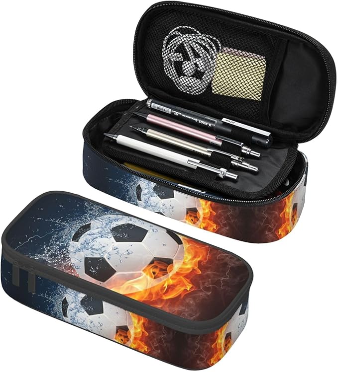 HKHEHOP Soccer Ball Cool Sport Pencil Case Big Capacity Storage Pencil Pouch Stationery Bags With Zipper Portable Pen Holder Box Organizer For Boys Girls Teens Student College School Office Supplies