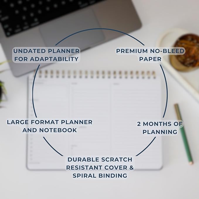 Merely Home Undated Daily Planner | 8.25” x 11.75” Work To-Do Notebook | ADHD Academic Organizer | Multi-Layout | Men and Women Planner | College Supplies | Navy | Landscape Layout