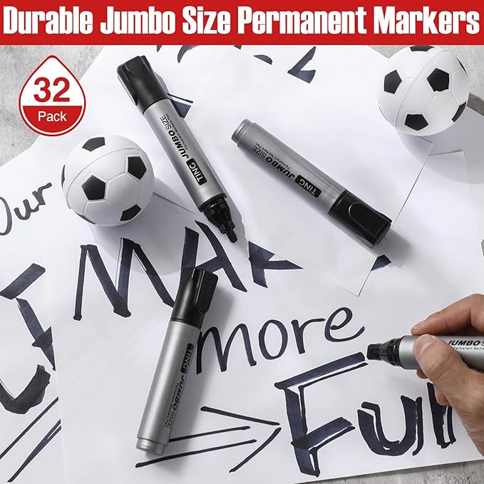 Fuutreo 32 Pcs Jumbo Permanent Markers Bulk Large Chisel Tip Permanent Markers Waterproof Jumbo Pens Quick Drying Office Supplies(Black)