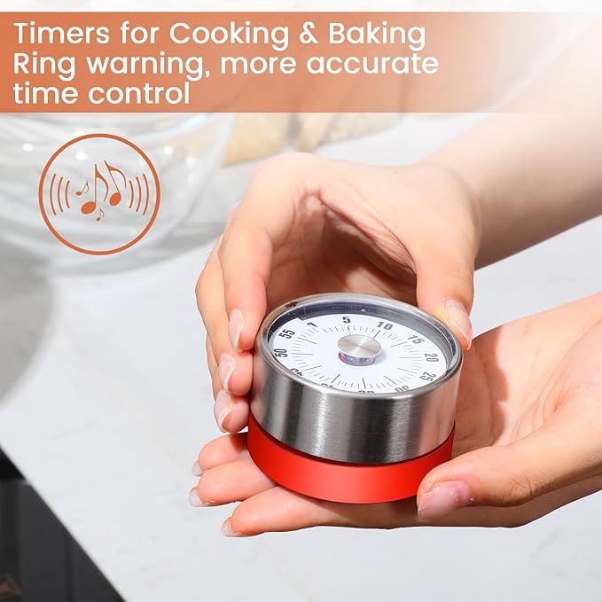 6 Pcs 60 Minute Visual Kitchen Timer Small Classroom Timers with Loud Alarm Stainless Steel Mechanical Timers for Classroom Desk Teaching Chef Countdown Egg Baking Office Cooking(Red)