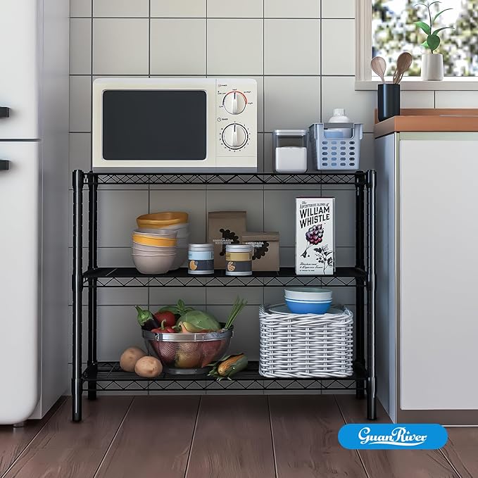 Guan River 3-Shelf Adjustable Metal Shelf Wire Shelving Unit Storage Rack Display Shelf for Office,Kitchen,Bedroom,Bathroom,Laundry,Pantry Basement,Garage(Black,36" L x 14" W x 30" H)