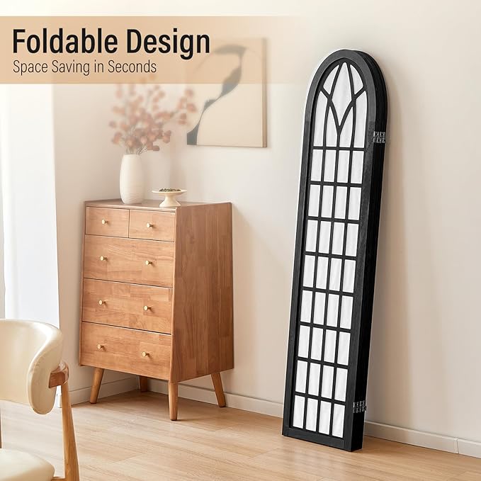ALeesing Folding Room Divider Privacy Screen Freestanding 4-Panel Shoji Style Wooden Frame Decorative Partition Wall for Bedroom Office Apartment Black