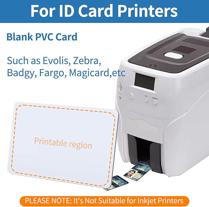 100 Pack - Premium Blank PVC Cards for ID Badge Printers - Premium Quality White CR80 30 Mil (CR8030) by KLMNDUO - Compatible with Most Photo ID Badge Printers(White)