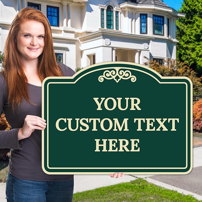 Custom Decorative Sign, Personalized Metal Sign for Business, Driveway, Home, Airbnb, Office Door Plaque, Green Background Sign 18x24 Inches, ACM, Fade Resistant, Made in USA by Sigo Signs