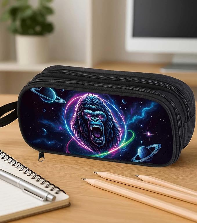 AnySmic Gorilla Pencil Case for Boys Girls, Large Pencil Pouch for Kids at Primary Elementary School, Polyester Big Capacity Pen Case, Double Zipper, Pen Bag Organizer