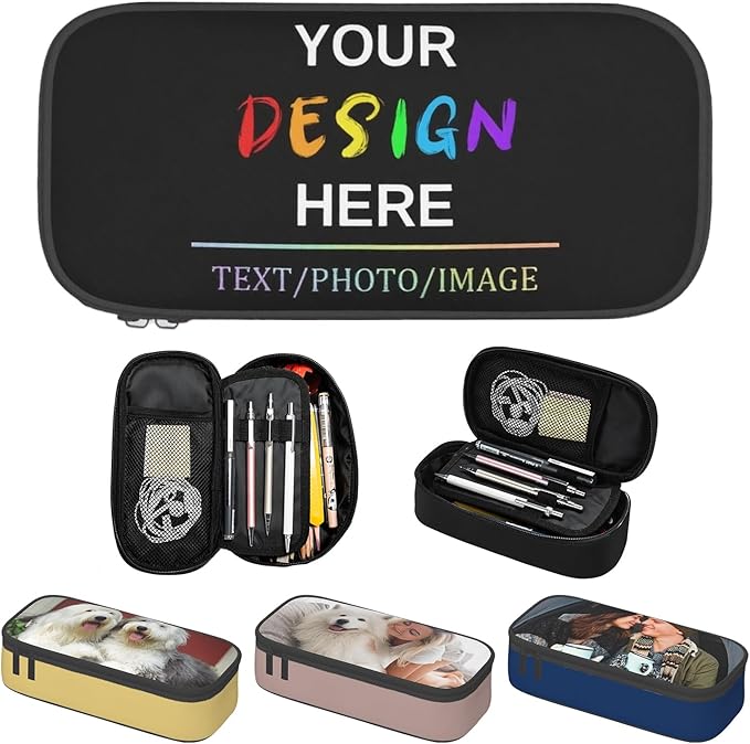 WLRUEZN Custom Pencil case With Photo/Text/Name Personalized Pen Bag Design Your Own Pencil Box Customized Large Capacity Zipper Pencilcase For Office Travel Cosmetic Bags