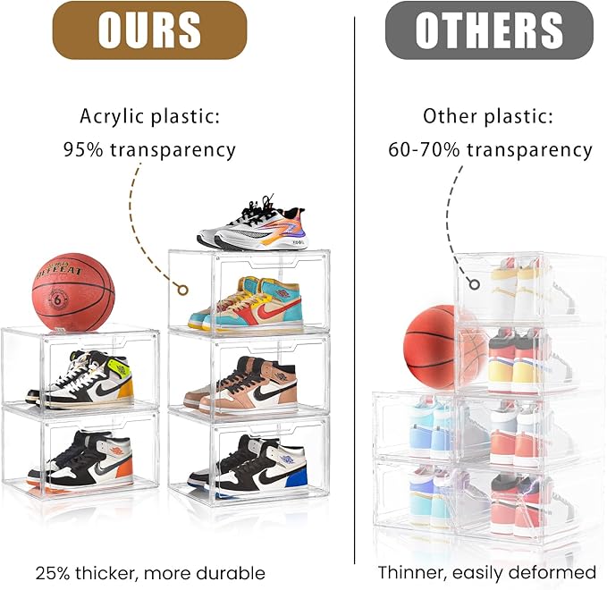 KOKOIN Magnetic Acrylic Clear Shoe Boxes – 360° Transparent Stackable Sneaker Storage & Organizer Box, Professional Shoe Display Case & Multipurpose Storage Bin for Closet (5pcs)