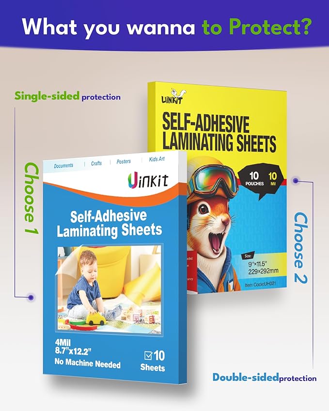 Uinkit 4mil Thicker Single-Sided Self-Adhesive Laminating Sheets 100Pack (Bulk Supply) Letter Size 8.5x11"- Bulk Laminating Paper for Businesses, Schools & Restaurants - No Heat Machine Needed